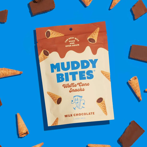 (2.33 oz (Pack 5), Muddy Bites Waffle Cone Snacks Bite Sized Chocolate Filled Waffle Cones for Snack or Dessert, Ice