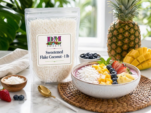 DM Sweets 1 lb Sweetened Flake Coconut - Bulk Bag of a Premium Baking Ingredient. Fresh Shredded Gourmet Dessert