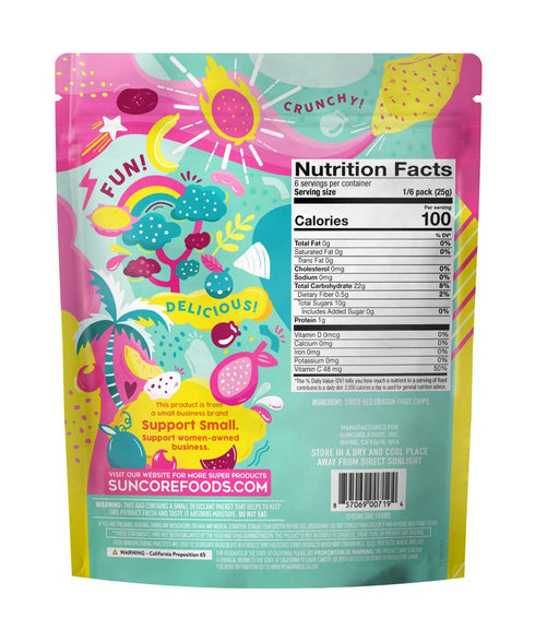 Suncore Foods Red Dragon Fruit Chips & Snacks, Gluten Free, Non-GMO, 5.32oz (1 Pack)