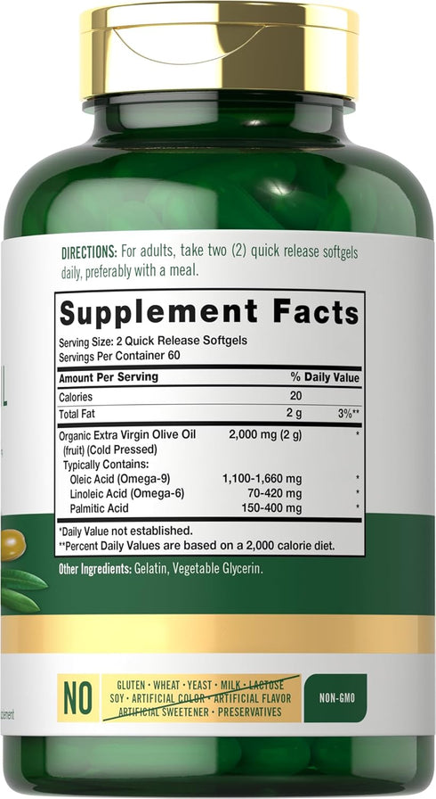 2000mg 120 Carlyle Olive Oil Extra Virgin | Softgel Capsules | Cold Pressed | Non-GMO & Gluten Free Herbal Supplement