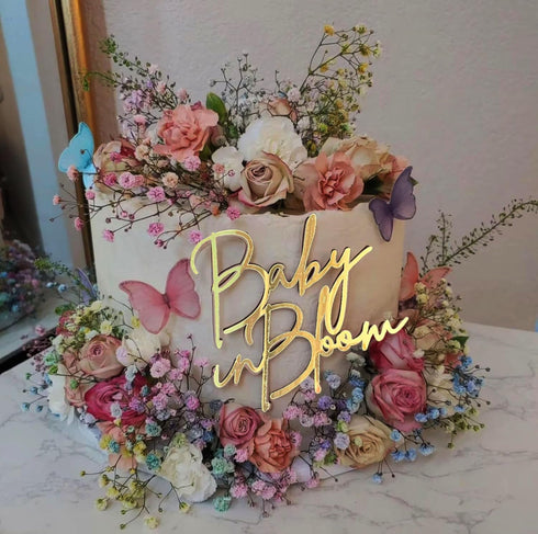 Wkeldr Baby in Bloom Gold Cake Topper,Acrylic Baby shower Cake Side Decorations, Gender