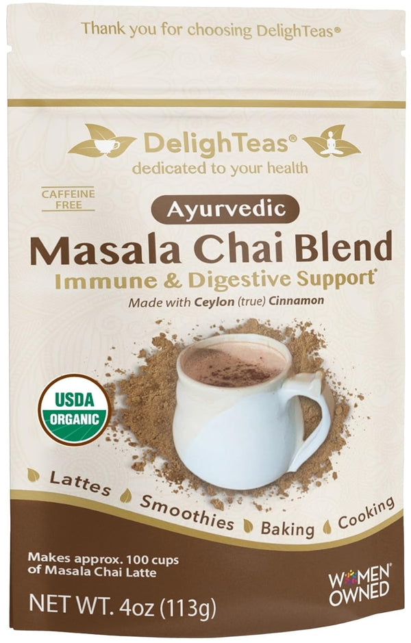 DelighTeas Organic Masala Chai Powder | Caffeine free, Unsweetened, Vegan, Keto |
