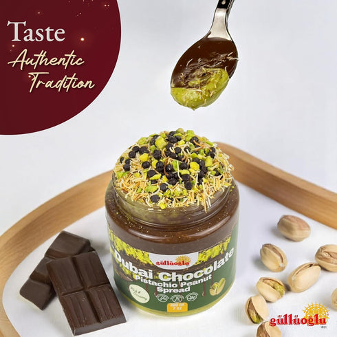7 oz (200g) Gulluoglu Dubai Chocolate Pistachio Peanut Spread Rich & Creamy Middle Eastern Chocolate Paste with Roasted