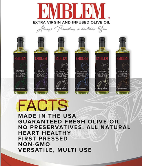 100% 500ml Emblem Extra Virgin and Infused Olive Oil for Everyday Kitchen Use | Cold Extracted, Cooking & Baking | Non