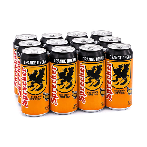 Sprecher 16 oz (12 Pack), Orange Dream fl Cans Fire-Brewed Craft Soda with Real Honey, Gourmet Orange Soda