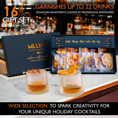 SET 100% (35 8 MILLIN GOURMET GARNISH GIFT with COCKTAIL PICKS I Natural Dehydrated fruits I Professional Bartenders