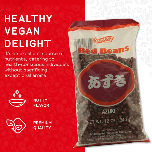 12-Ounce Shirakiku Dark Red Beans | Japanese Vegan Azuki Small Beans | Fiber, Iron Various Calcium & Minerals | Perfect