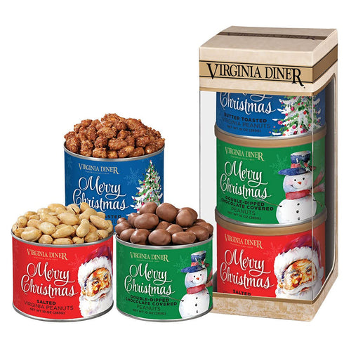 Set 3 10 Virgina Diner Merry Christmas Triplet Gift (Peanuts: Butter Toasted, Double Dipped Milk Chocolatey, Salted