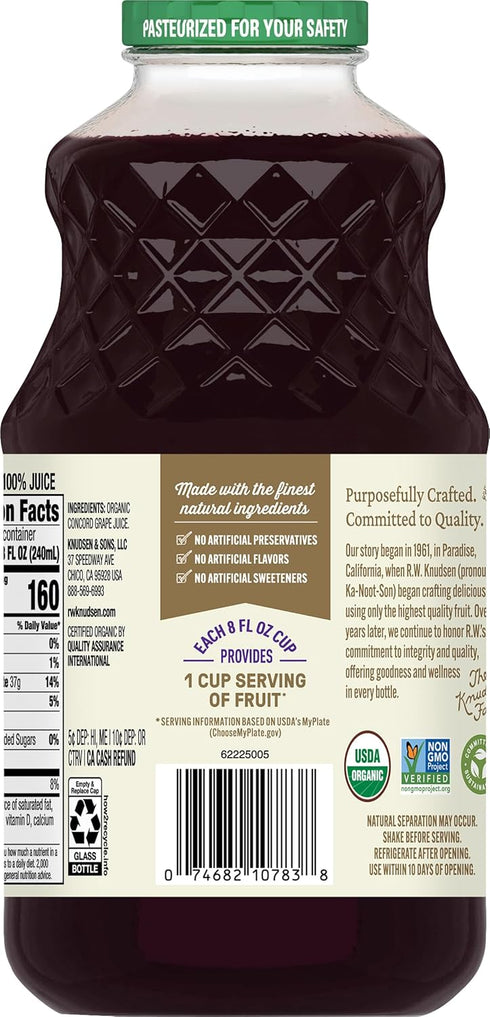 32 R.W. Knudsen Organic Just Concord Grape Juice, fz