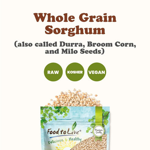 6 Food to Live Italian White Whole Grain Sorghum, Pounds Premium White Groats. Raw Milo Seeds. Vegan, Bulk Broom-corn.