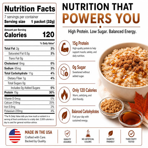 15g 7 PROTIFIT - High Protein Oatmeal Mix, Protein, Low Calorie, Low Fat, Low Sugar, Low Carb, Ideal Protein
