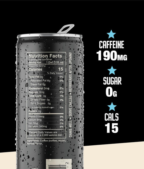 11 12 Count 190mg Loco Coffee Black Cold Brew Ounce Can, | Zero Sugar, Caffeine | Gluten Free and Dairy Free | Low