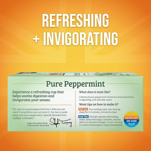 100 Count (Pack 1), 100 Twinings Pure Peppermint Herbal Tea Individually Wrapped Bags, of Fresh Minty Flavour