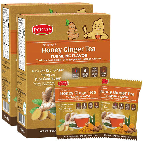Pocas Honey Ginger Instant Tea Powder, Turmeric Flavor 2-Pack, Ginger Extract & Real