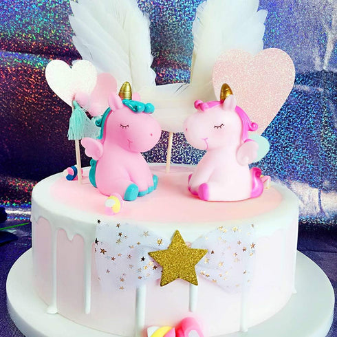 Unicorn Birthday Cake Topper, 2 Pack Unicorn Figurines for Cupcake Dessert DIY Decoration Accessories, Baby Shower Toy