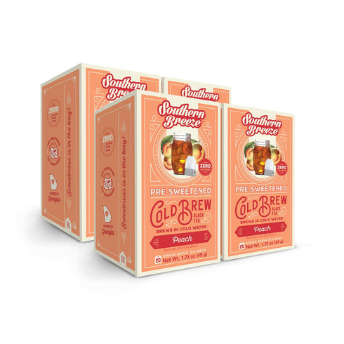 Southern Breeze Cold Brew Sweet Tea Peach Iced Tea with Black Tea, 20 Individually Wrapped Tea Bags, Pack of 4