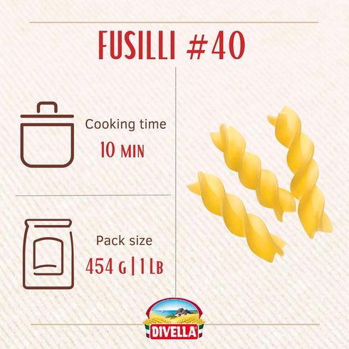#40, 16 oz. Pack 4) Divella Fusilli Pasta (Rotini Pasta - of - Authentic Italian Pasta Made with Durum Wheat Semolina