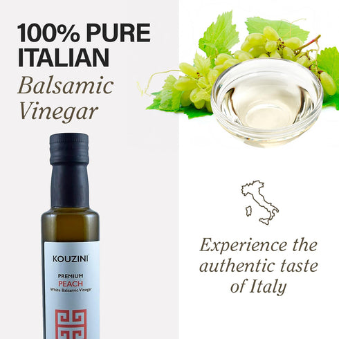 250ml Kouzini Ultra-Premium Peach White Balsamic Vinegar, Aged, No Added Sugars or Preservatives, Ideal for Salads