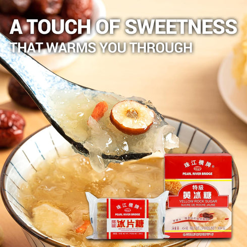 Cooking454g Pearl River Bridge Yellow Rock Sugar - Pure Cane Sugar, Unrefined, Non-GMO, Perfect for Tea, Desserts