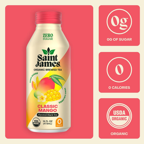 12 Pack (16 oz Saint James Iced Tea - Organic Black Tea - Non-GMO, Gluten Free, Zero Calorie, Zero Sugar - Classic