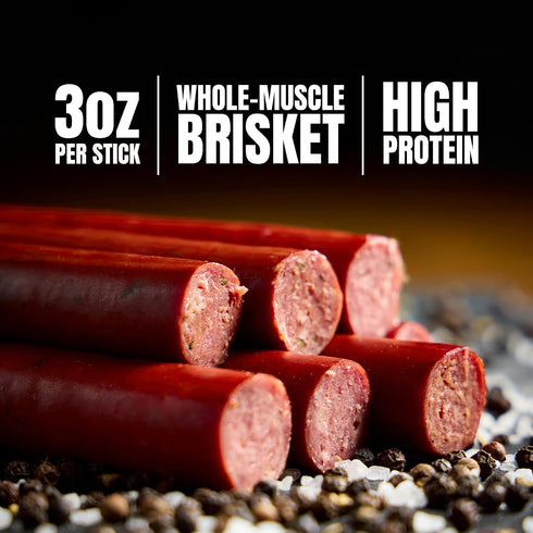 7-Pepper 100% 3oz 10-Pack 18g Primal Eats Beef Brisket Meat Sticks, - Lean Meat Protein Keto, Paleo, Carnivore, Gluten