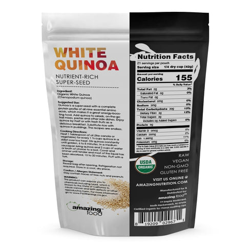 2 Lb (907 Amazing Food White Quinoa | G) | USDA Certified Organic | Vegan | Non-GMO | Gluten-Free | Made in USA