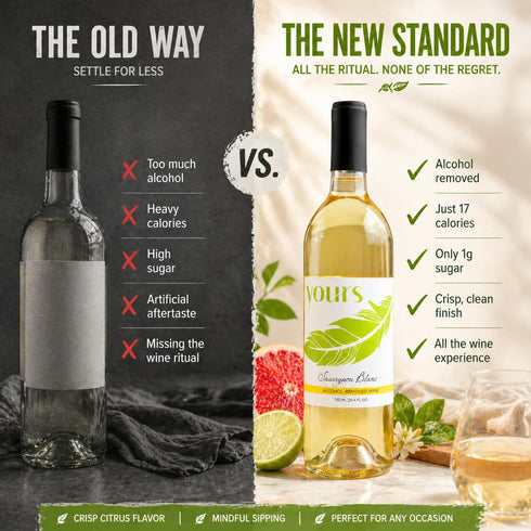 750mL YOURS Non-Alcoholic White Wine Sauvignon Blanc, Alcohol-Removed Bottle, Crisp Citrus Lime & Grapefruit Notes, Low
