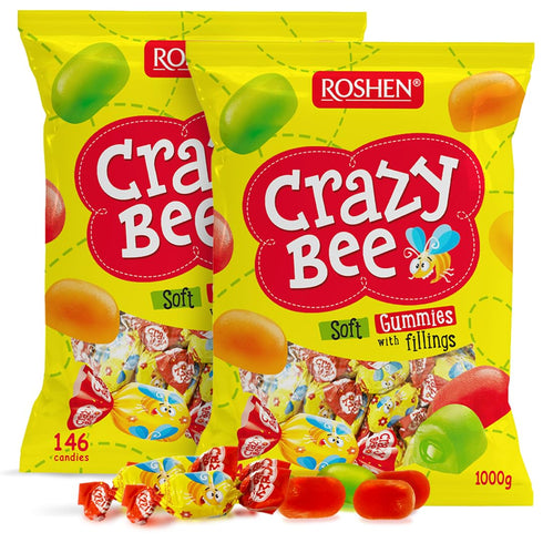 Roshen Crazy Bee Jelly Candy, Assorted Fruit Flavors with Soft Fruit Filling,