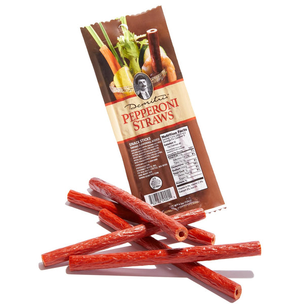 Demitri's Bloody Mary Pepperoni Straws - 5 Pepperoni Straws (Pack of 1) - Smoky Edible Cocktail Garnish Snack