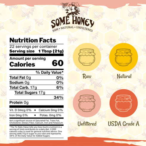 Some Honey 100% 16 oz Raw & Unfiltered Wildflower Honey Pure U.S. Honey USDA Grade A All-Natural