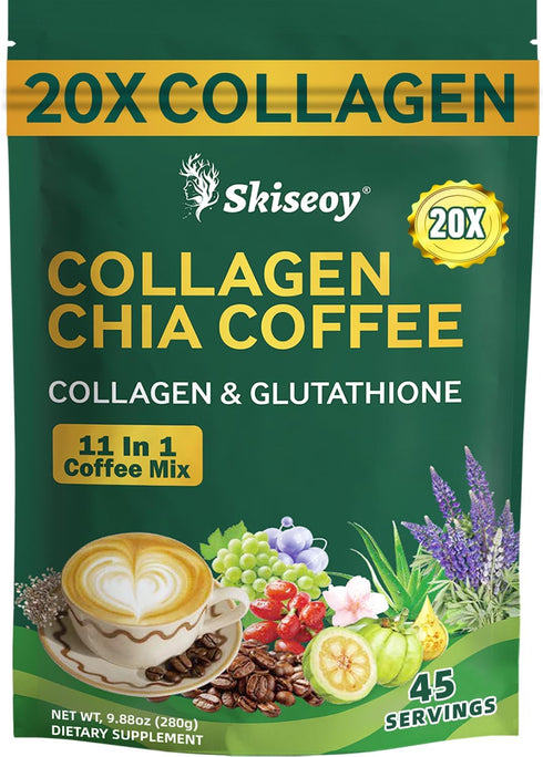 Skiseoy 20x Collagen Chia Coffee - 11-in-1 Coffee Shape Mix with Collagen &