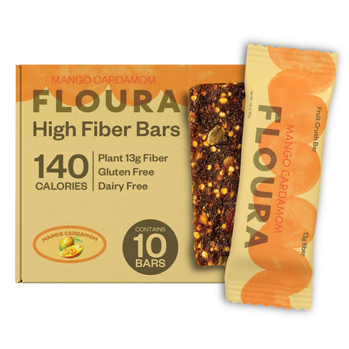 Floura Mango Cardamom Fruit-Forward Fiber Bars High Fiber, Vegan, Gluten & Dairy