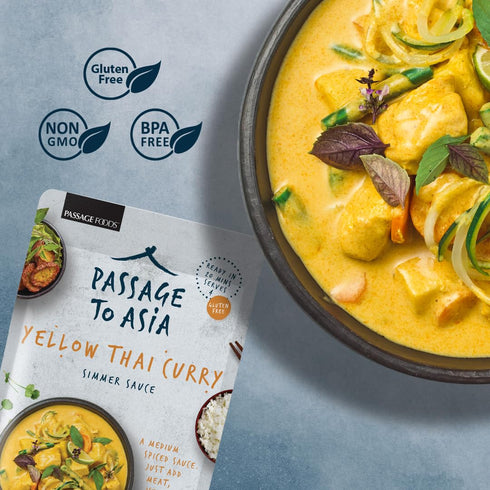 Passage to Asia Simmer 255g Curry Sauce - Yellow Thai Curry Sauce - Authentic Mild Spice Yellow Curry Asian Food