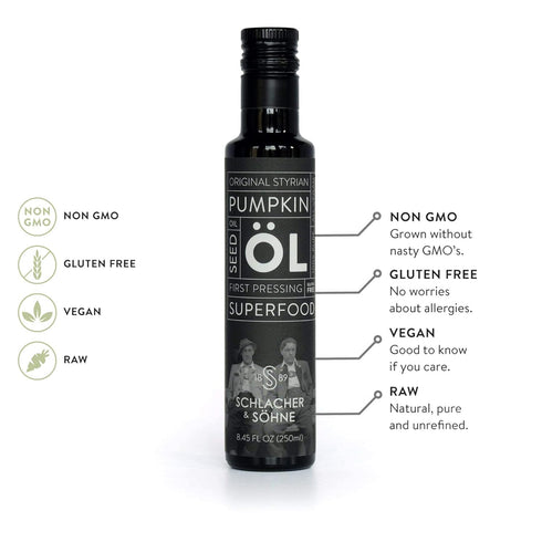 100% (8.4 OZ 250 ml) Schlacher & Soehne Styrian Pumpkin Seed Oil: Pure, Cold Pressed, Non GMO, Gluten Free, Vegan, May