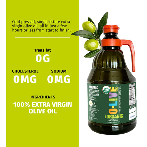 2L O-Live&Co. Bulk Premium USDA Organic Extra Virgin Olive Oil - First Cold Pressed EVOO - Phenolic Rich - Single