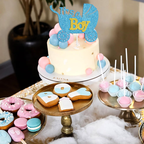 Blue Glitter It's a Boy Cake Topper for Baby Shower, Baby Boy Birthday Party Sign, Gender Reveal Decoration Supplies