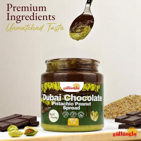 7 oz (200g) Gulluoglu Dubai Chocolate Pistachio Peanut Spread Rich & Creamy Middle Eastern Chocolate Paste with Roasted
