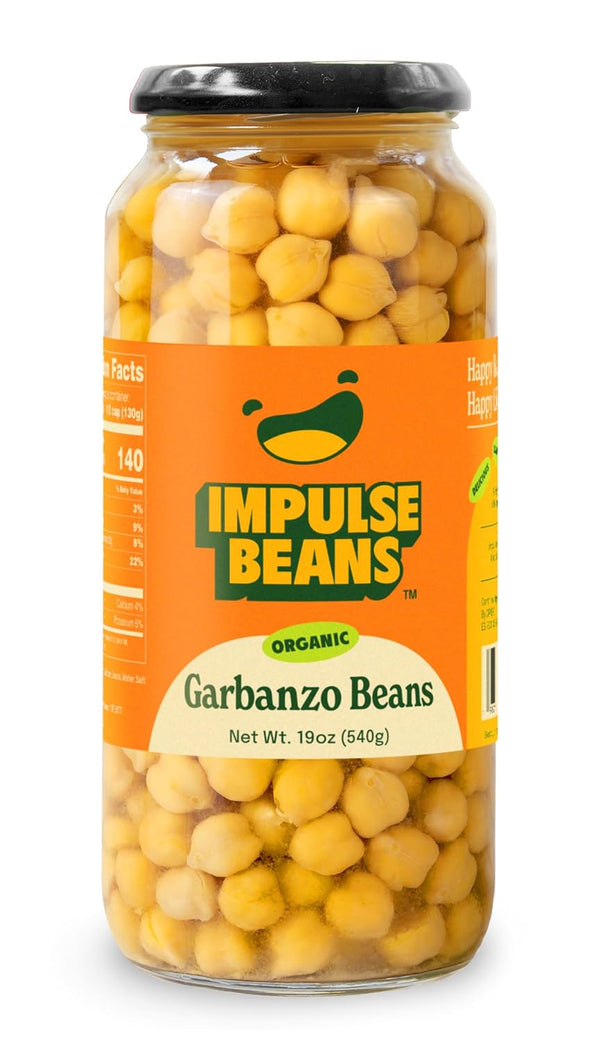 Impulse Beams Impulse Beans 100% Organic Garbanzo Beans - 3 ingredients - Recyclable, resealable