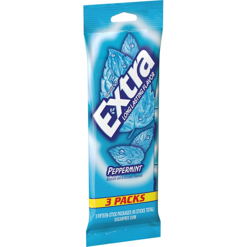 EXTRA Peppermint Sugar Free Chewing Gum, 15 Pieces, 3 Pack