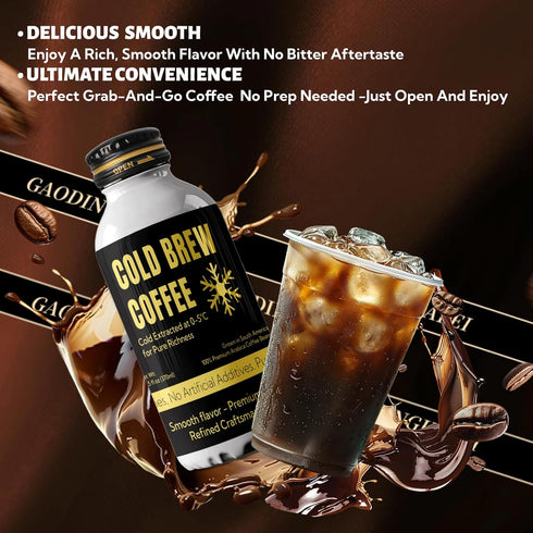 Generic Coffee,12.5 OZ Bottle370ml Cold Brew Coffee,Black Coffee,Arabica-Based Blend, Medium Roast Brewed Low