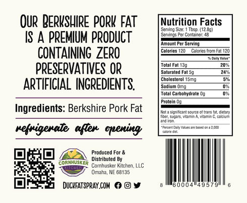 Cornhusker Kitchen 1.5lbs Premium Rendered Tub (Berkshire Pork Fat)