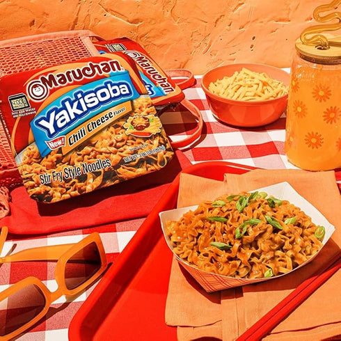 3.86 Oz. (8 Pack) Maruchan Yakisoba, Chili Cheese Flavor Stir-Fried Japanese Instant Ramen Noodles, High Protein