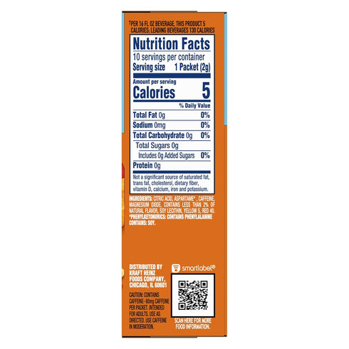 10-Packet (Pack 8) Crystal Light On The Go Peach Mango With Caffeine Drink Mix, Box