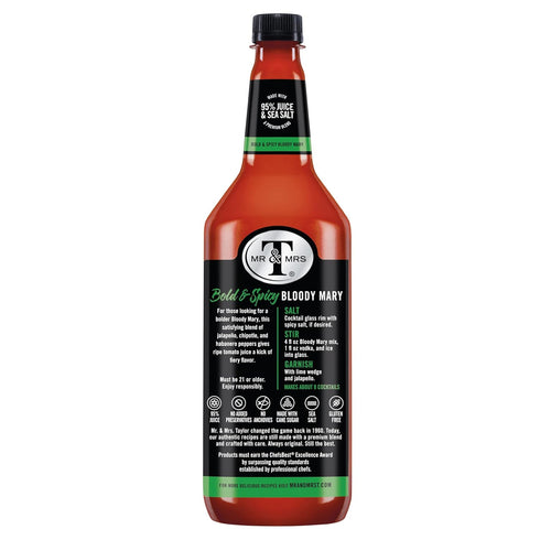 Mr & Mrs T 1 (Pack 4), Bold & Spicy Bloody Mary Mix, L bottle of Spicy Cocktail Juice Mixer, Bold Flavors, Perfect