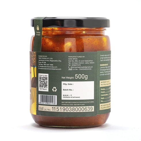 500 TWO BROTHERS ORGANIC FARMS - Natural Healthy Fresh Sweet and Sour Lemon Pickle Nimbu Achaar No Artificial