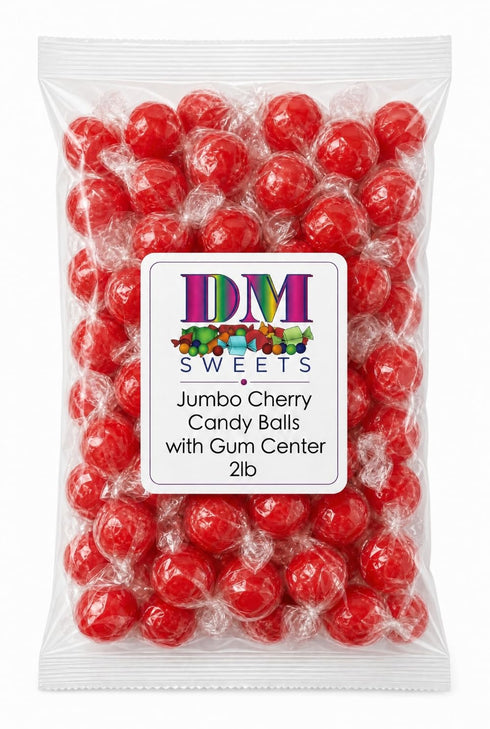 DM Sweets Jumbo Cherry Candy Balls with Gum Center - 2 lbs of Fresh