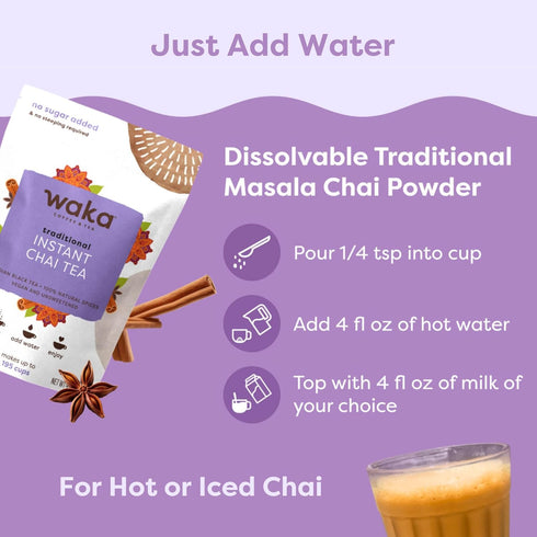Waka Tea Traditional Masala Chai Instant Tea, 100% Natural Spices, Vegan, No Sugar or Milk Added, 4.5 Oz Bulk Bag