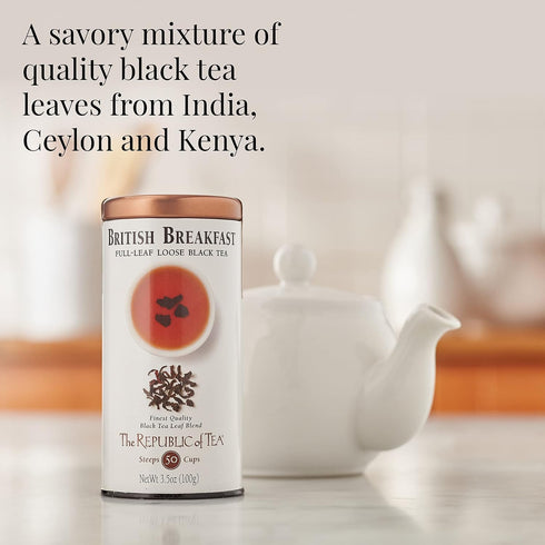 3.5 oz 50 The Republic of Tea British Breakfast Black Full-Leaf Loose Tea, Tin | Steeps Cups