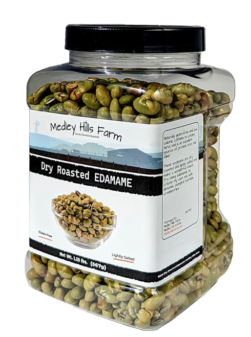 1.25 Lbs. Dry Roasted Edamame by Medley hills farm in Reusable Container - edamame dry roasted and Lightly Salted
