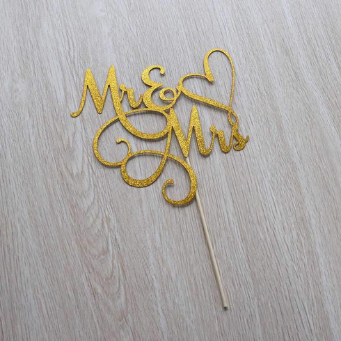 Gold Glitter Mr & Mrs Cake Topper - Wedding, Engagement, Anniversary Cake Decorations
